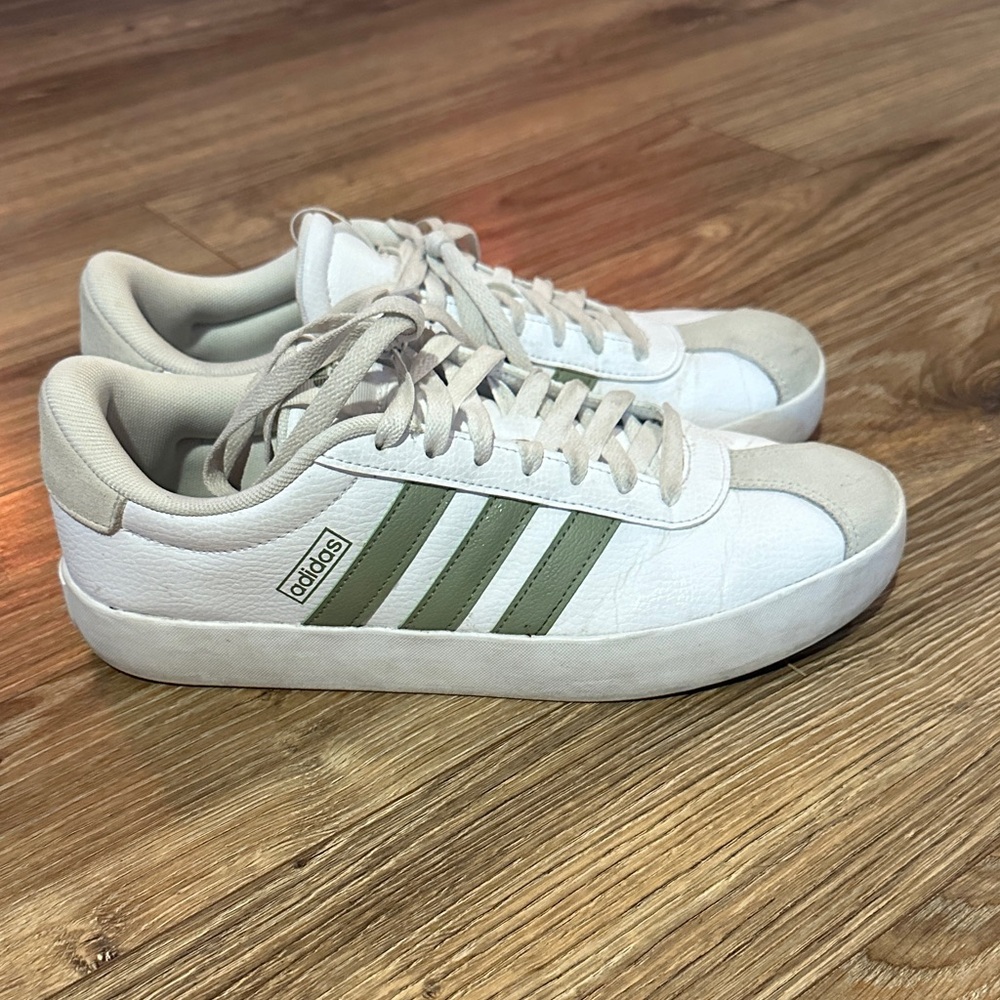 Adidas womens VL Court 3.0 White and Green Sneakers